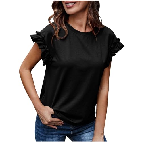 Voluminous Ruffled Short Shirt ブラック グレー JOAU Summer Elegant Double Layer Ruffle Short Sleeve Shirts